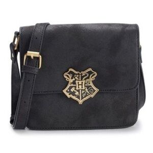 Harry Potter Black Faux Leather Hogwarts Crest Crossbody Purse